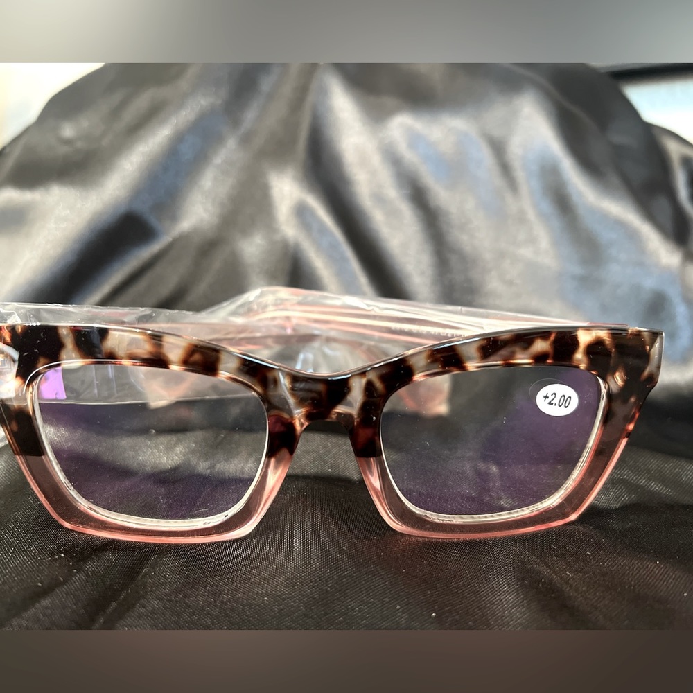 Bullabulling Blue Block reading glasses +2.00 NEW pink/brown
